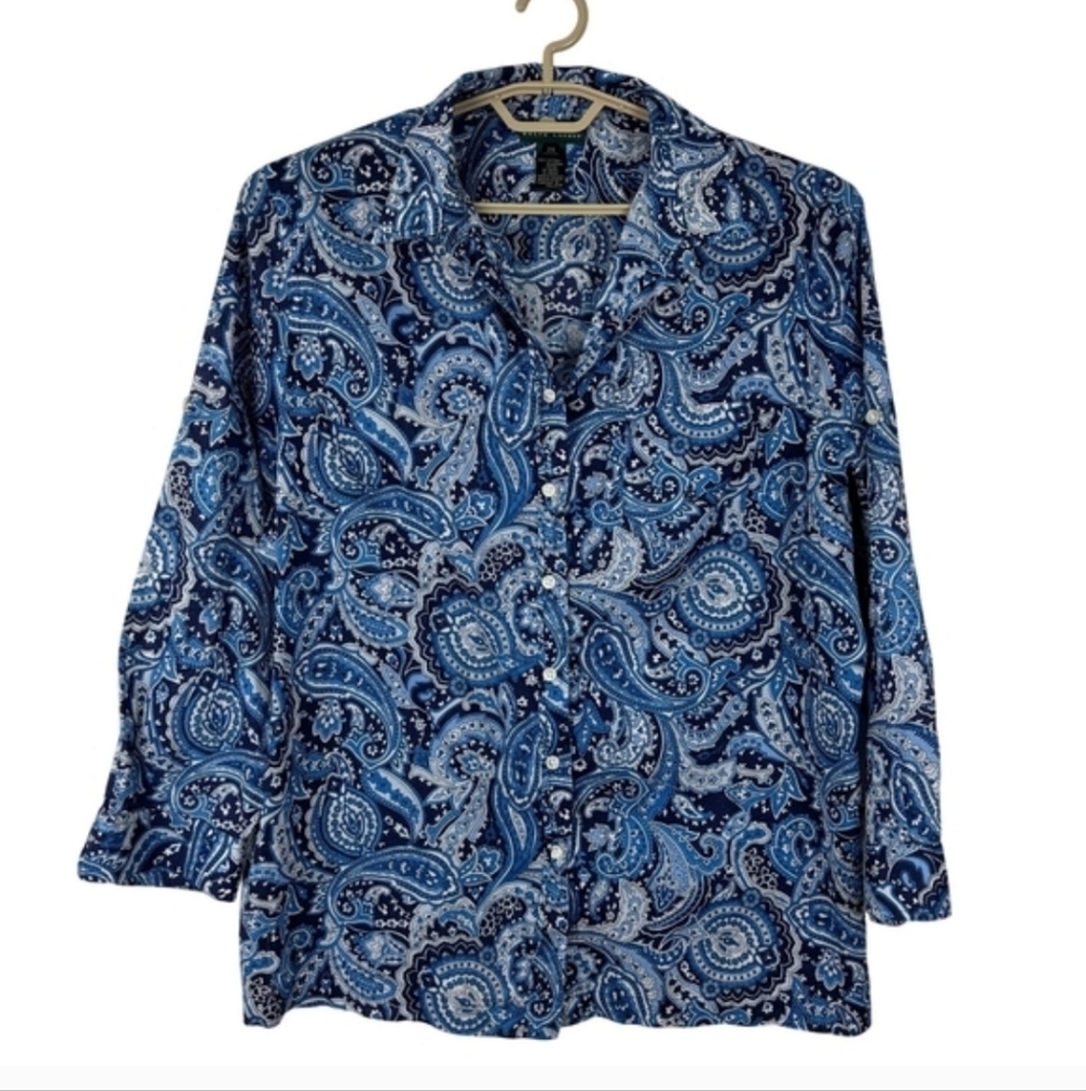 Lauren Ralph Lauren Blue Paisley Button Down Shirt